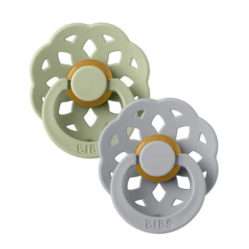 A pair of SAGE-CLOUD bohemian BIBS pacifiers