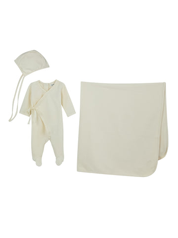Natural baby set - overalls, hat and blanket